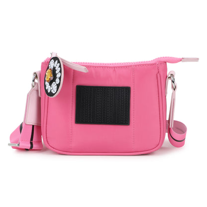 Fuchsia Coated Fabric Handle Bag with Adjustable Branded Strap