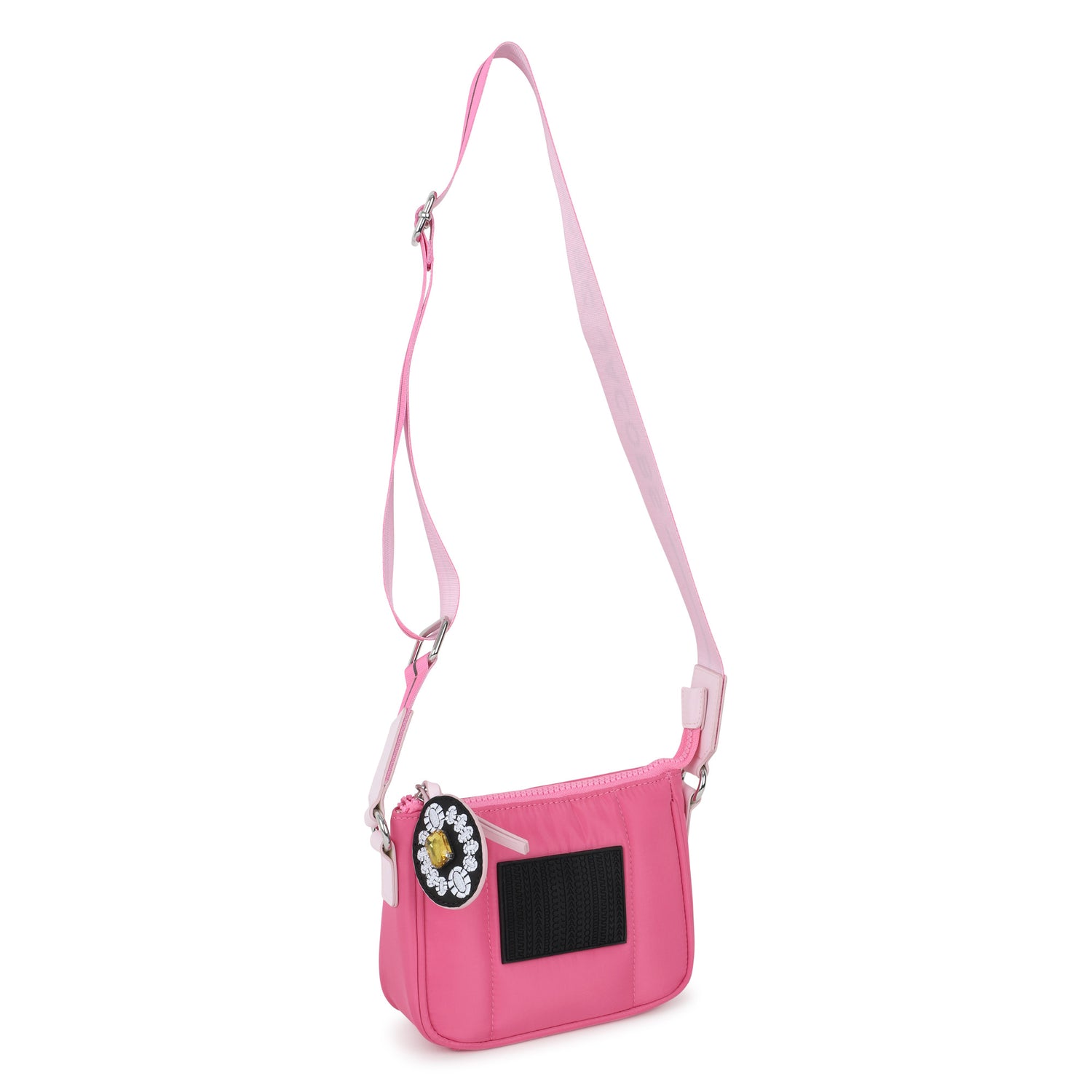 Fuchsia Coated Fabric Handle Bag with Adjustable Branded Strap