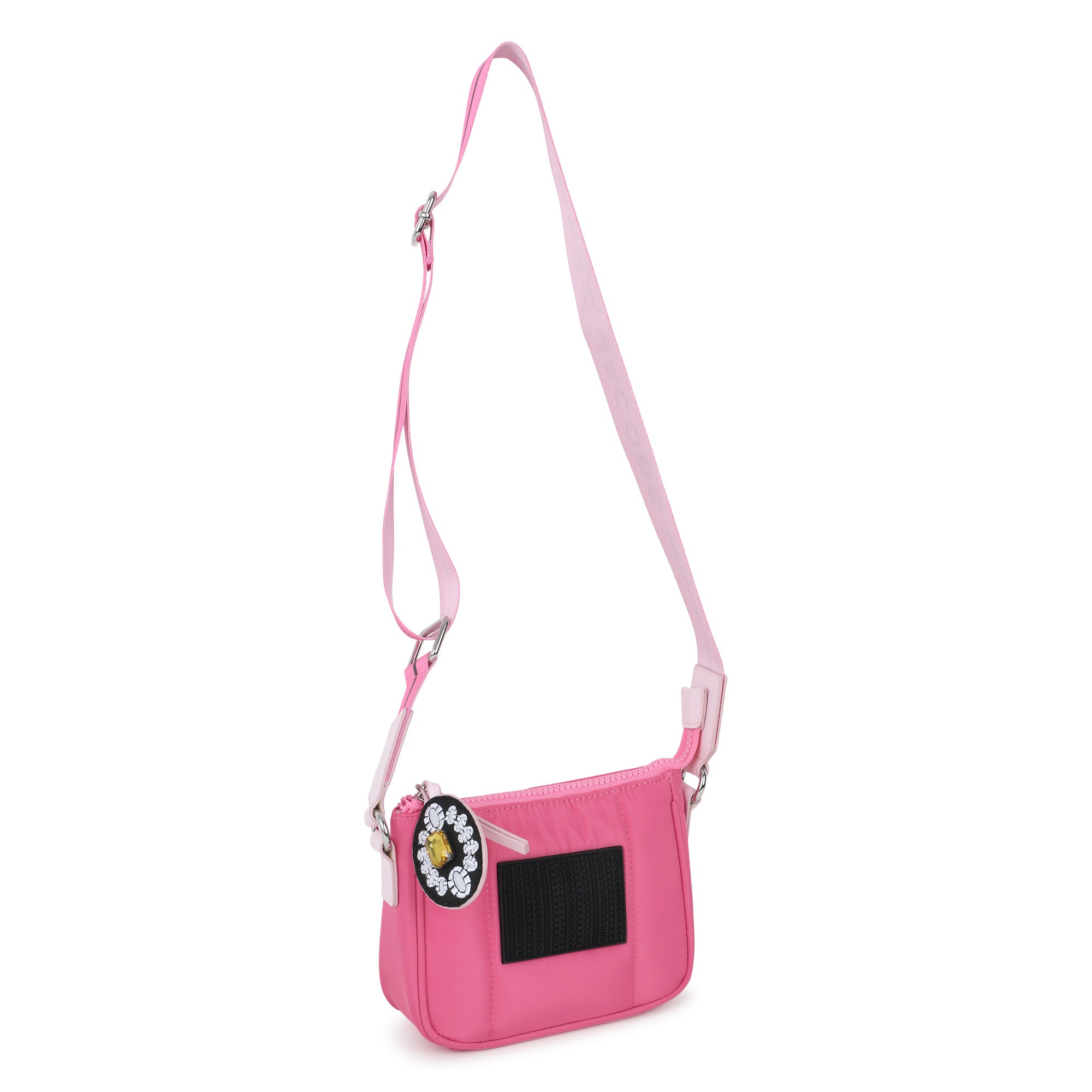 Fuchsia Coated Fabric Handle Bag with Adjustable Branded Strap