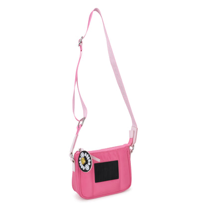 Fuchsia Coated Fabric Handle Bag with Adjustable Branded Strap