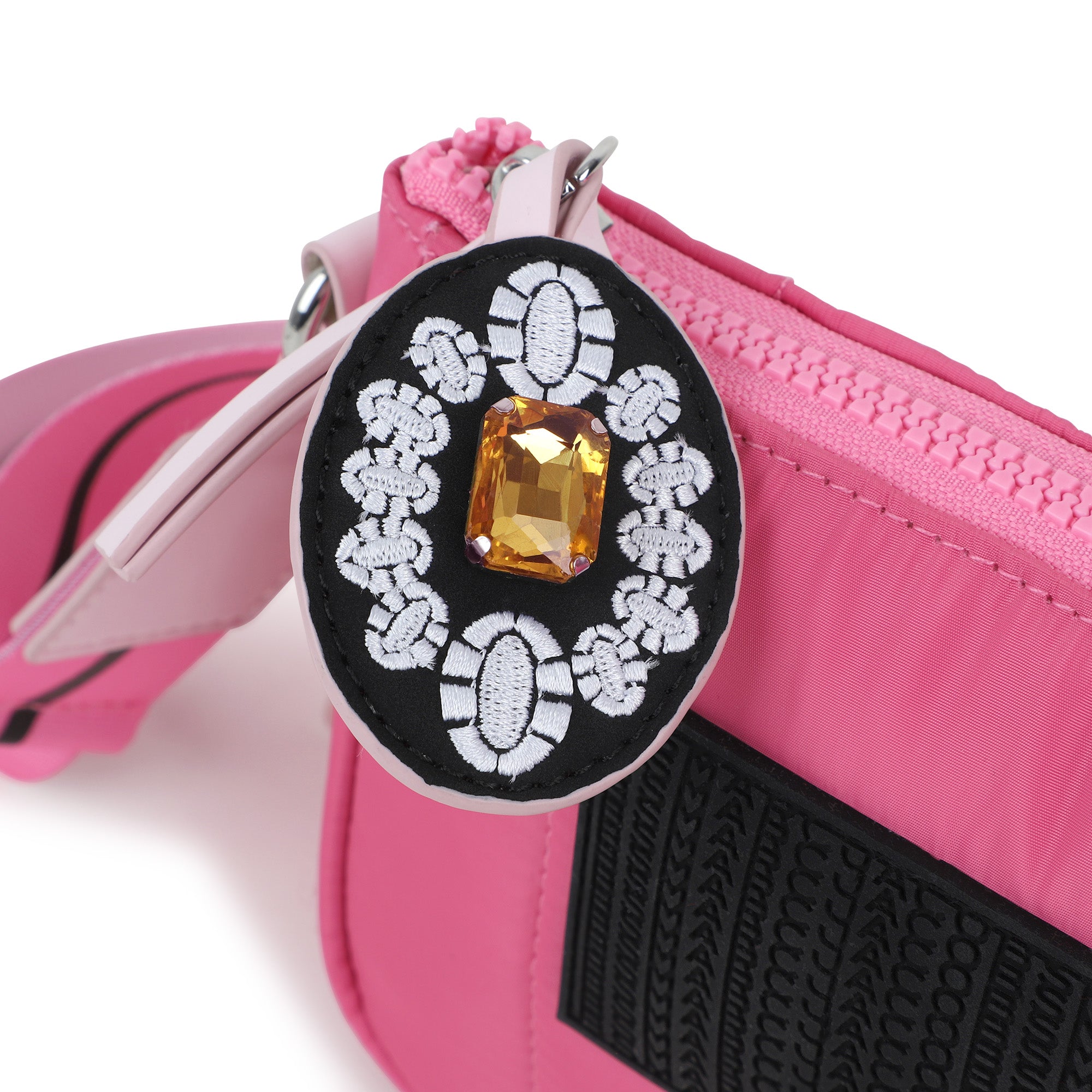 Fuchsia Coated Fabric Handle Bag with Adjustable Branded Strap