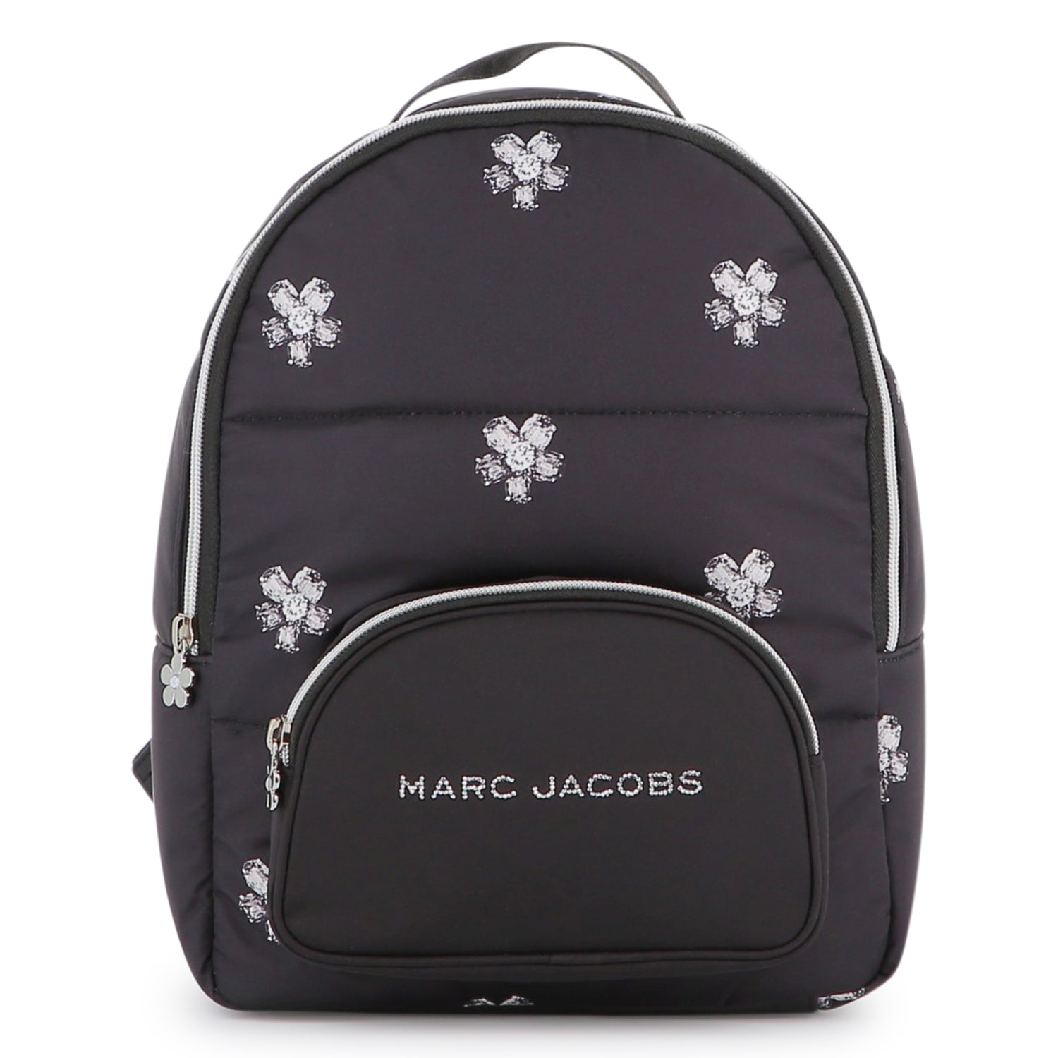 Black Twill Backpack with Daisy Print and Rhinestone Details