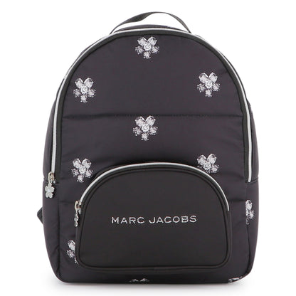 Black Twill Backpack with Daisy Print and Rhinestone Details
