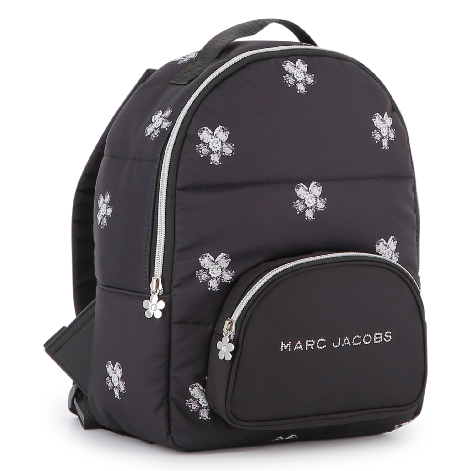 Black Twill Backpack with Daisy Print and Rhinestone Details