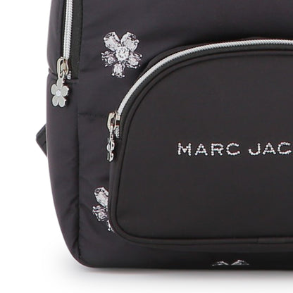 Black Twill Backpack with Daisy Print and Rhinestone Details