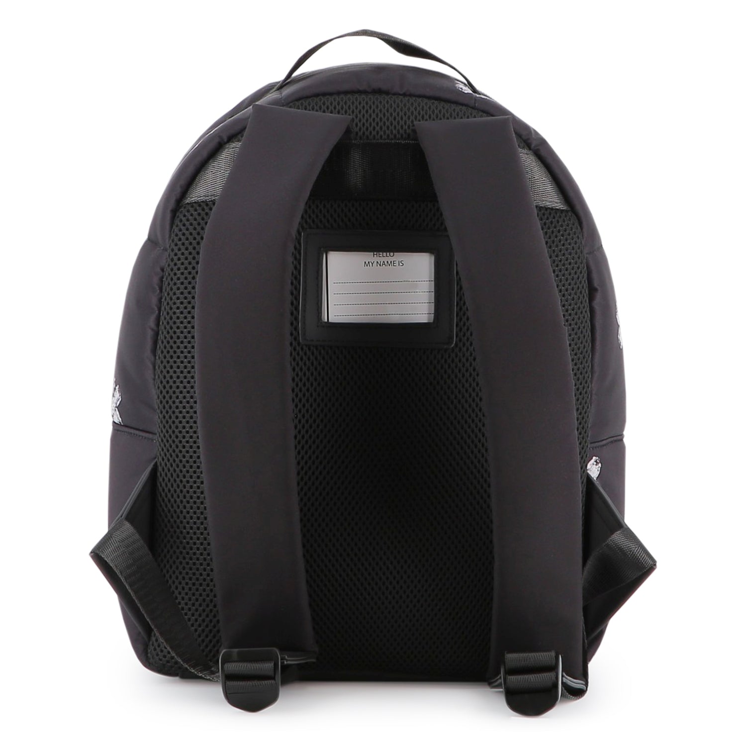 Black Twill Backpack with Daisy Print and Rhinestone Details