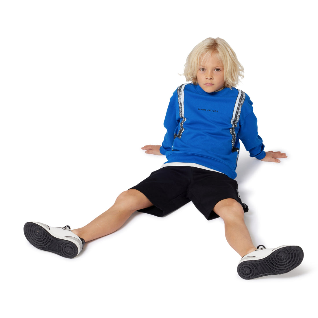Black Organic Cotton Fleece Shorts with Side Braid and Signature Stitching