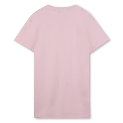 Pink Cotton French Terry Dress with Trompe L’Oeil “Snapshot” Illustration