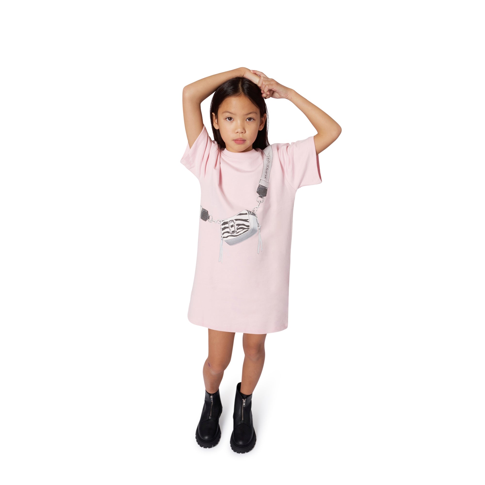 Pink Cotton French Terry Dress with Trompe L’Oeil “Snapshot” Illustration