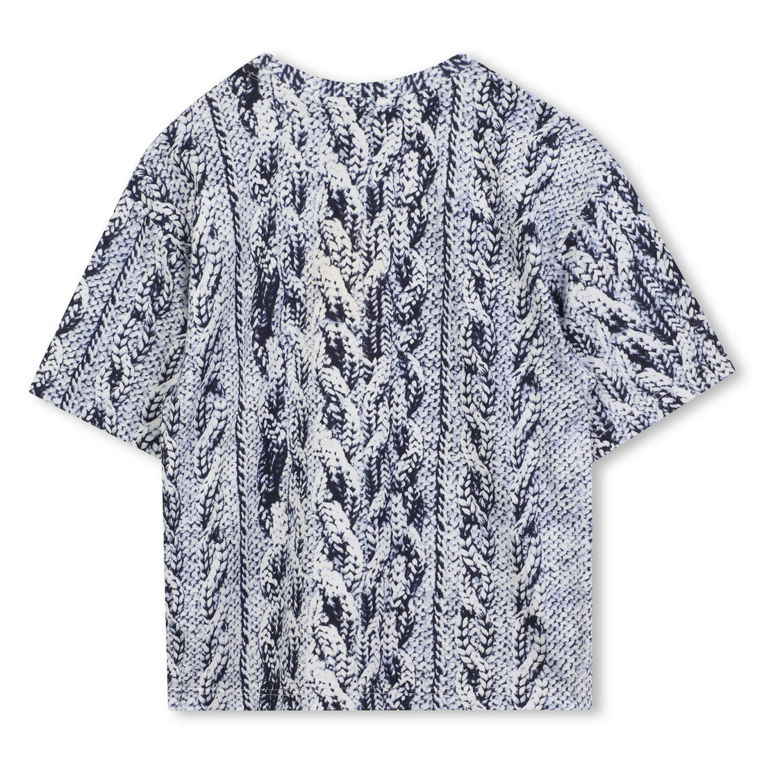 Short Sleeve T-Shirt with Knit Print, Blue and White