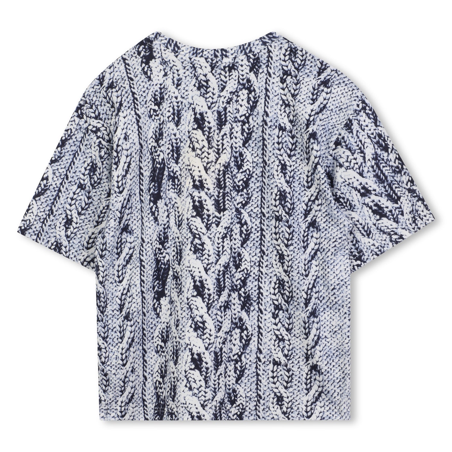 Short Sleeve T-Shirt with Knit Print, Blue and White
