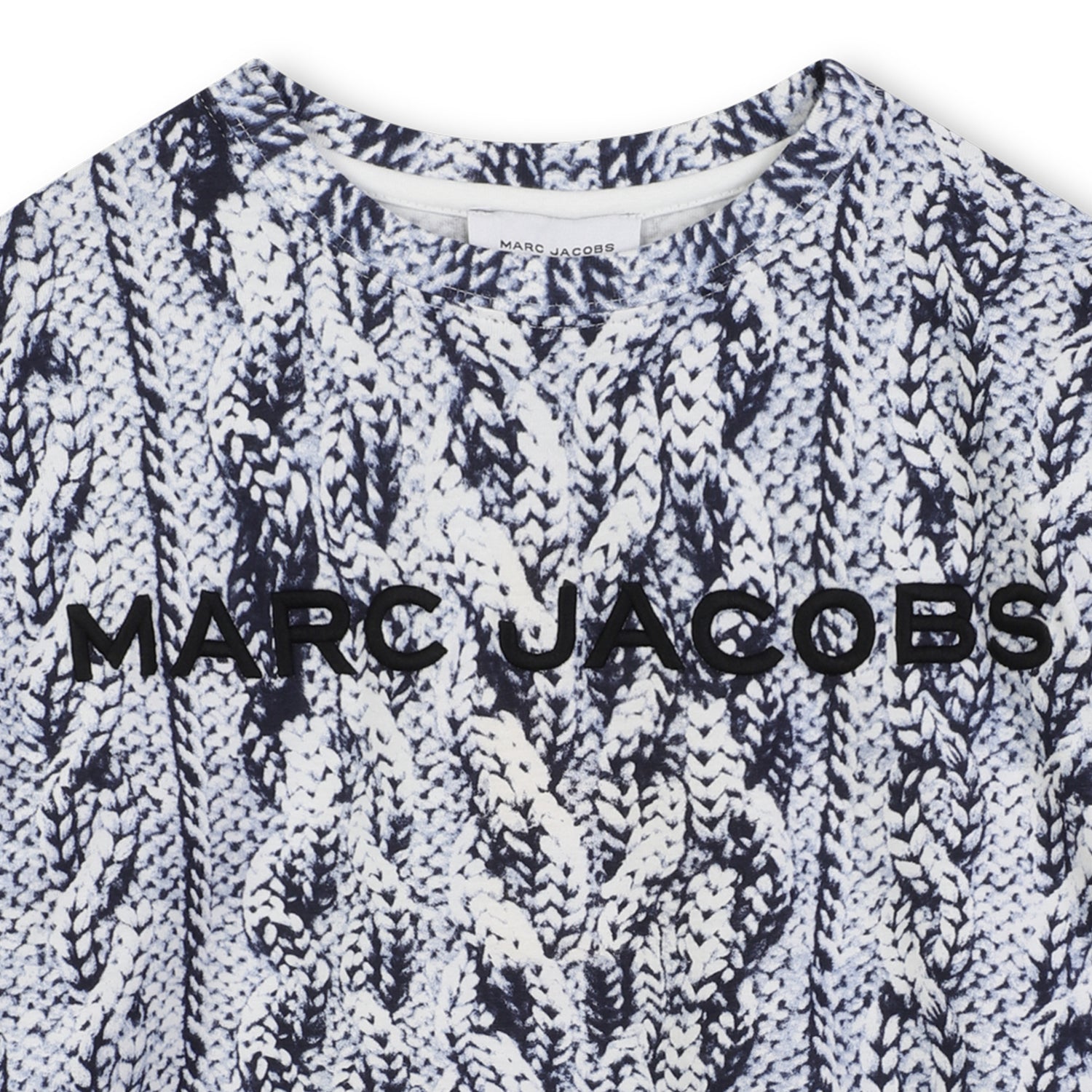 Short Sleeve T-Shirt with Knit Print, Blue and White