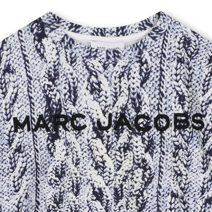 Short Sleeve T-Shirt with Knit Print, Blue and White