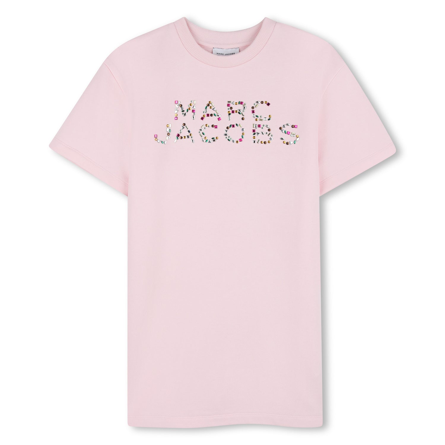 Cotton French Terry T Shirt Dress With Rhinestone Logo, Light Pink The Marc Jacobs