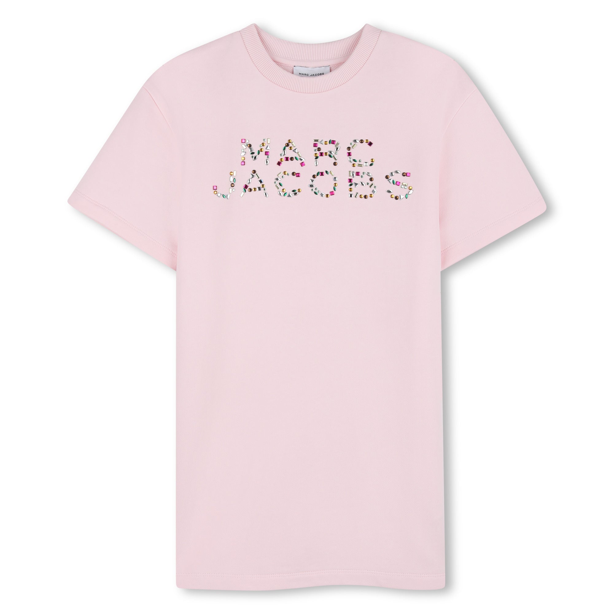 Cotton French Terry T Shirt Dress With Rhinestone Logo, Light Pink The Marc Jacobs