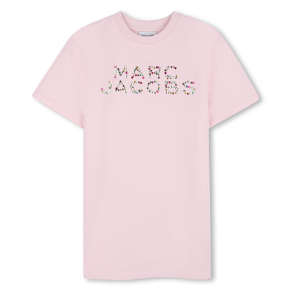 Cotton French Terry T Shirt Dress With Rhinestone Logo, Light Pink The Marc Jacobs