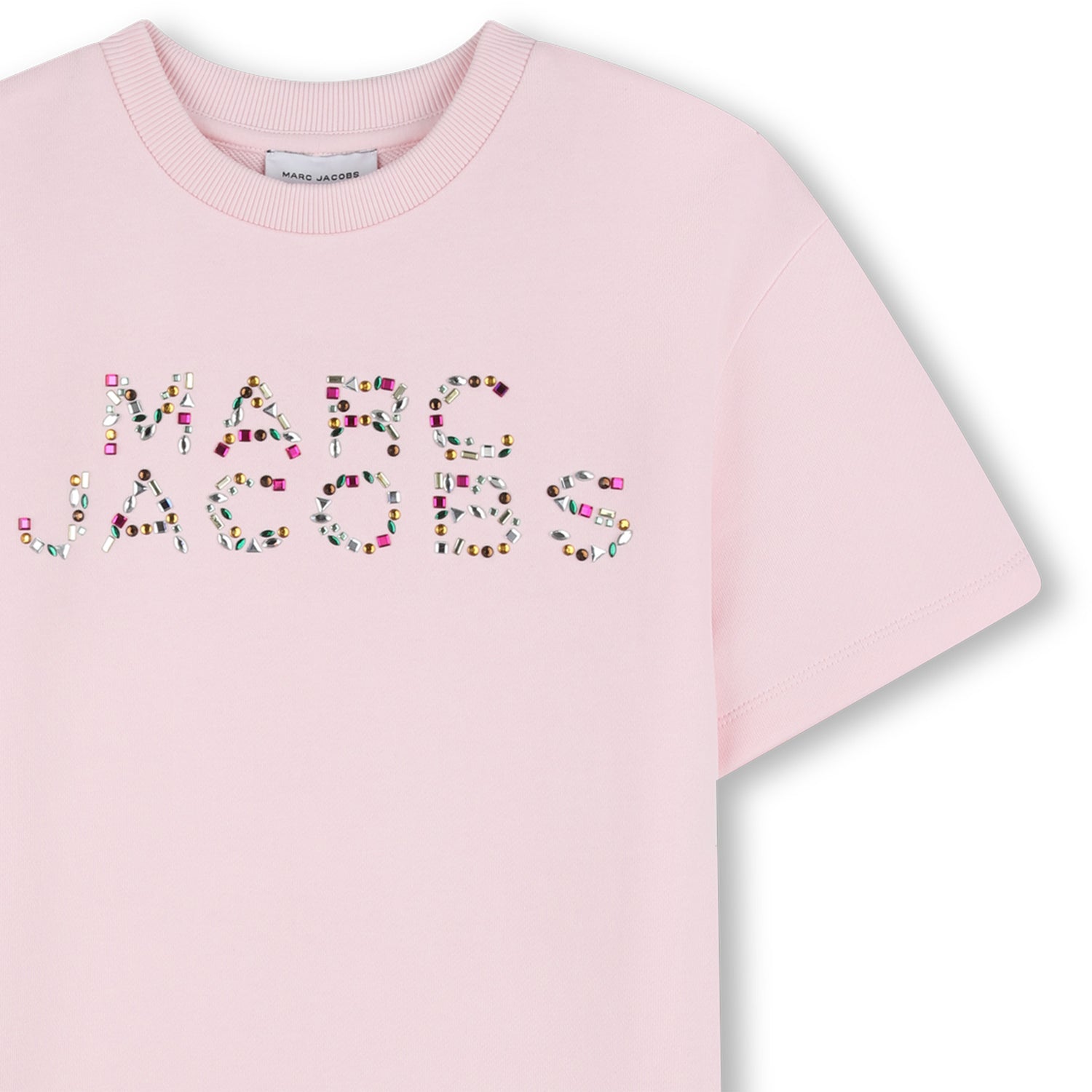 Cotton French Terry T Shirt Dress With Rhinestone Logo, Light Pink The Marc Jacobs