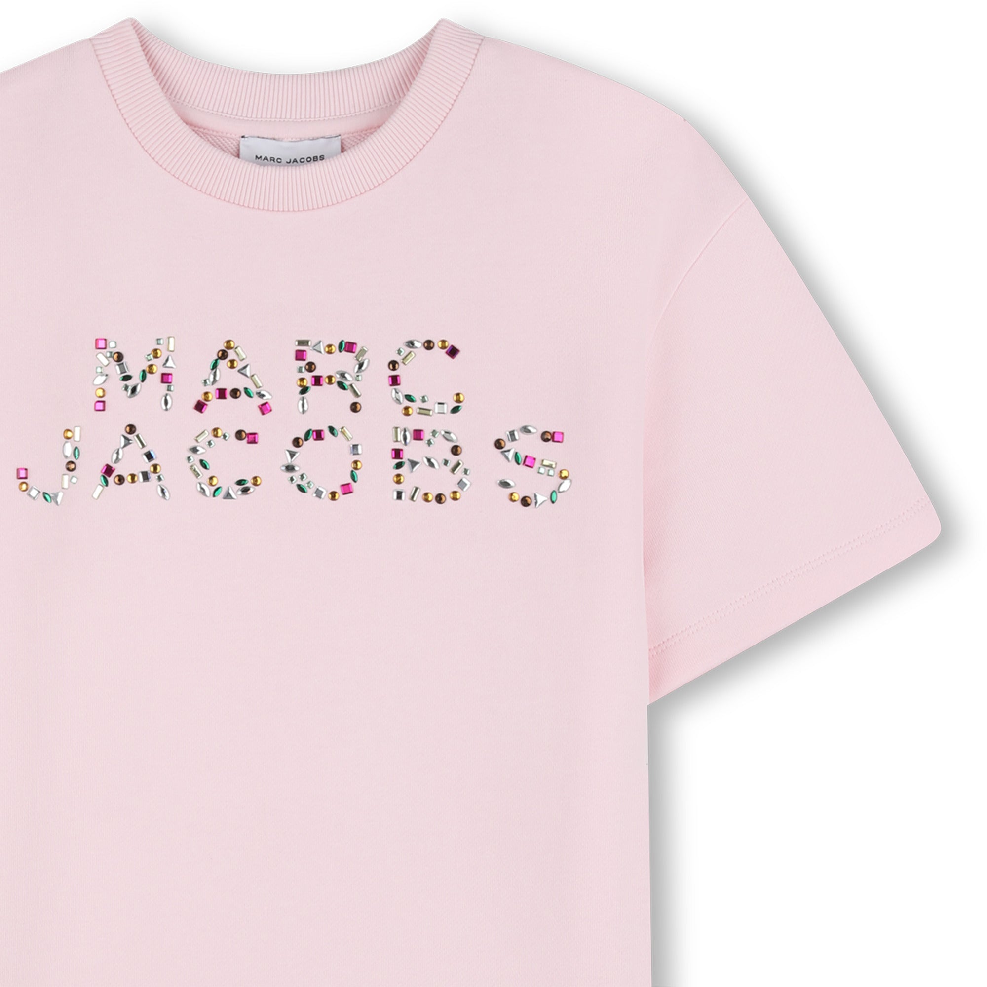 Cotton French Terry T Shirt Dress With Rhinestone Logo, Light Pink The Marc Jacobs