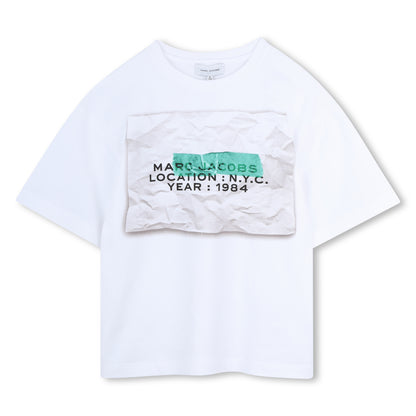 White Cotton T Shirt with Textured Front Print The Marc Jacobs