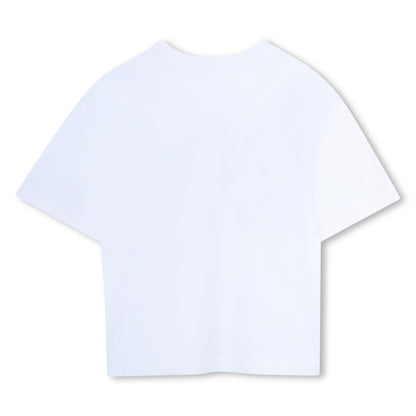 White Cotton T Shirt with Textured Front Print The Marc Jacobs