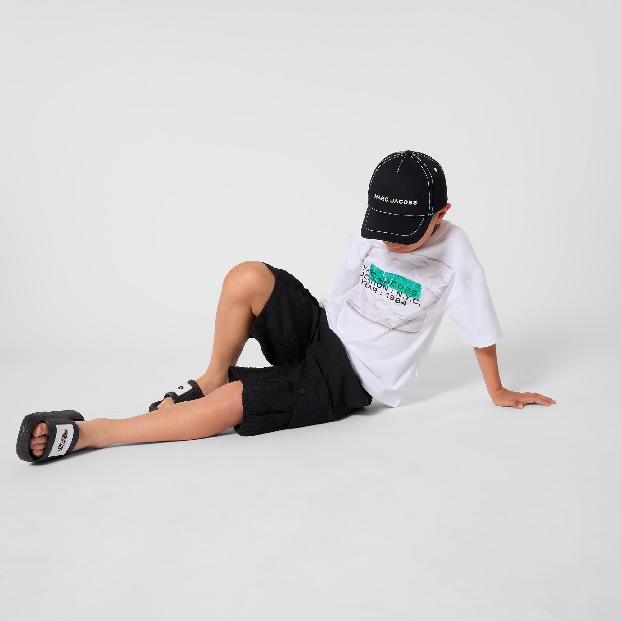 White Cotton T Shirt with Textured Front Print The Marc Jacobs