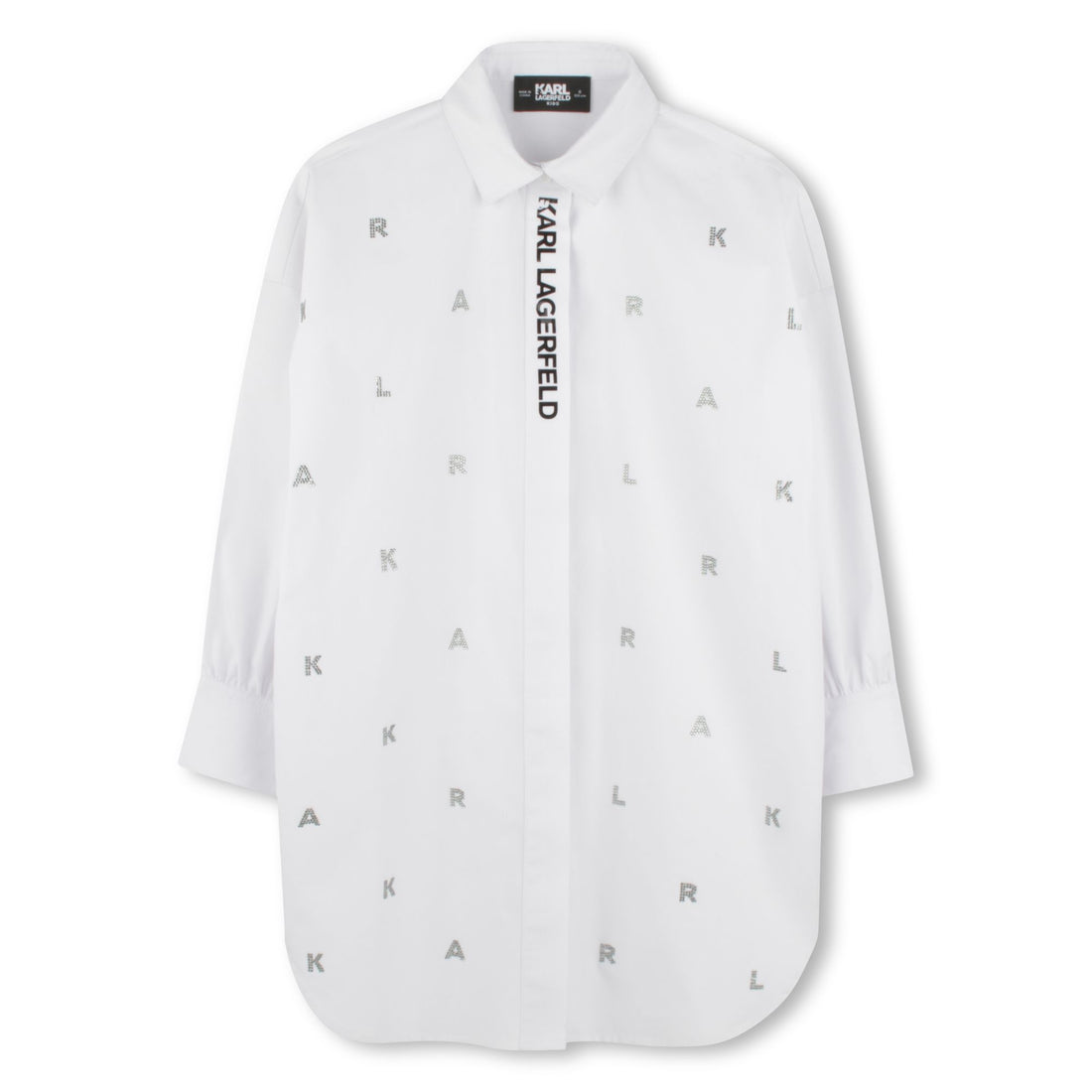 Embellished Logo Shirt Dress with Classic Collar