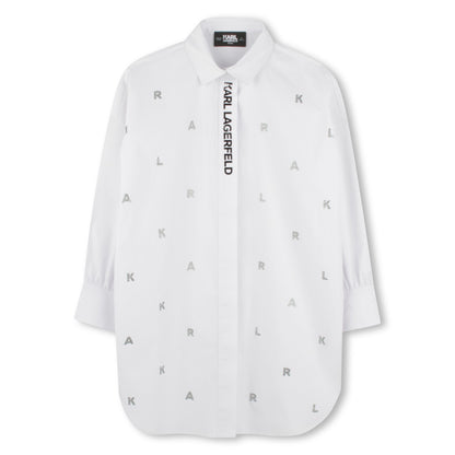 Embellished Logo Shirt Dress with Classic Collar