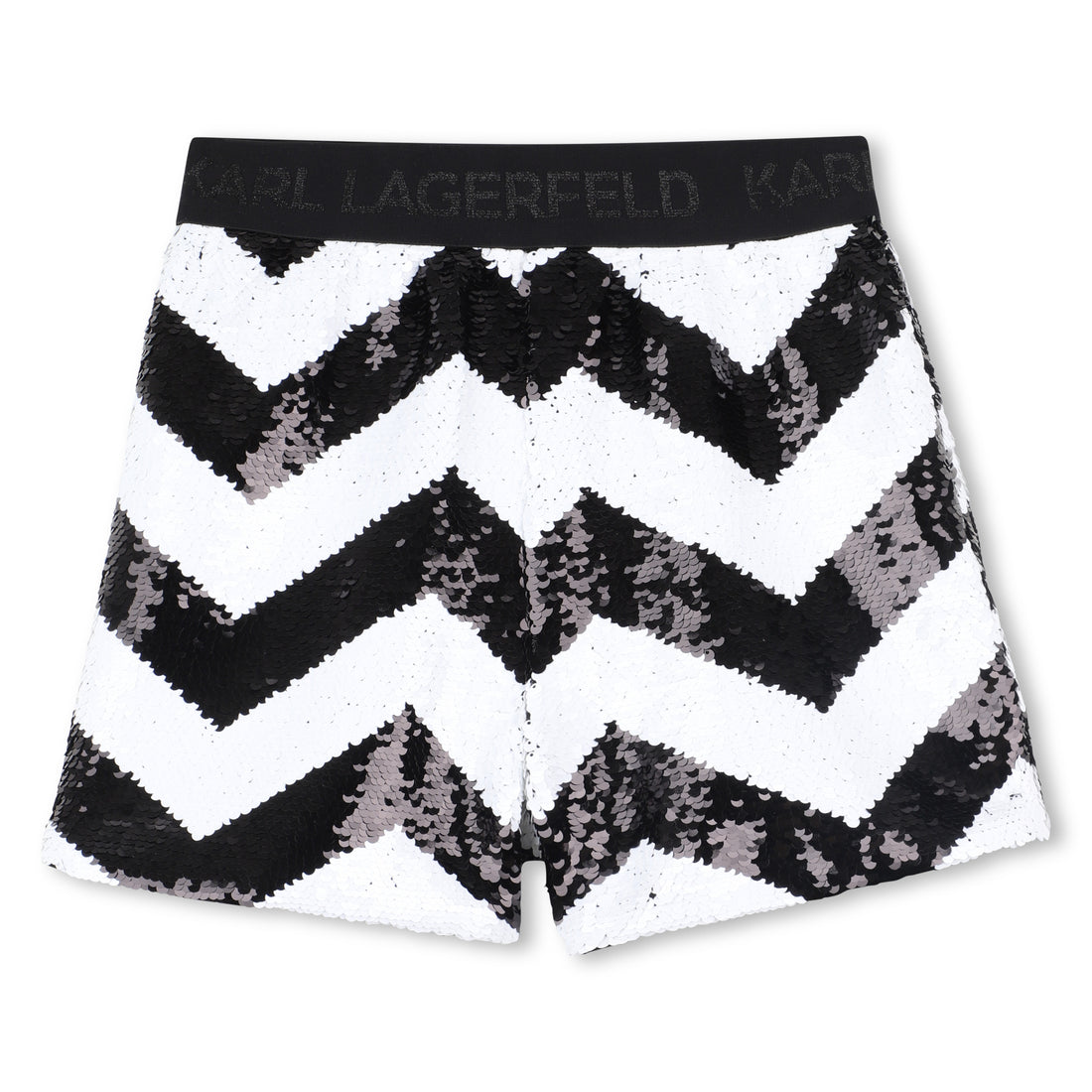 Kids black and white sequin ceremony shorts with herringbone pattern