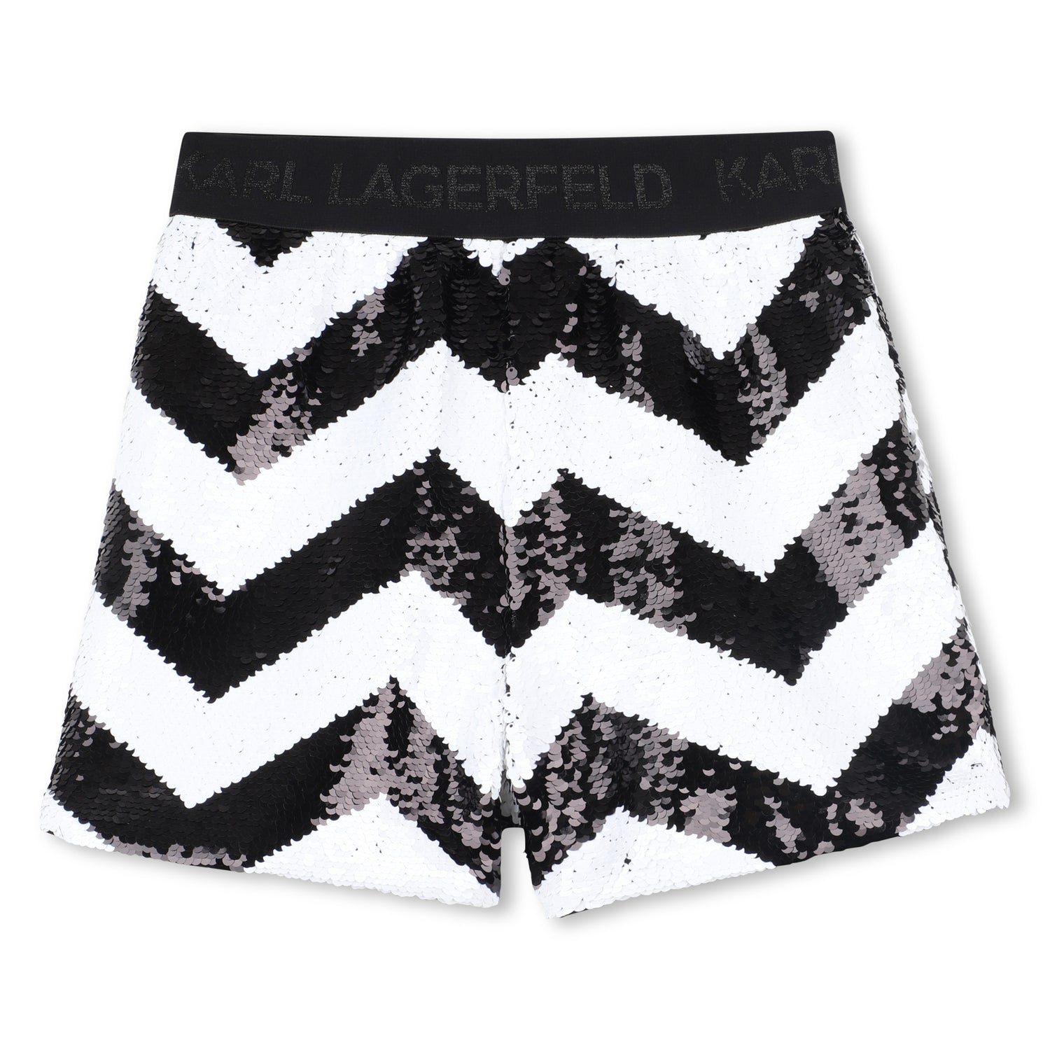 Kids black and white sequin ceremony shorts with herringbone pattern