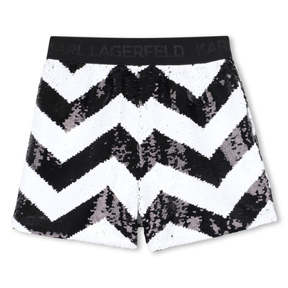 Kids black and white sequin ceremony shorts with herringbone pattern