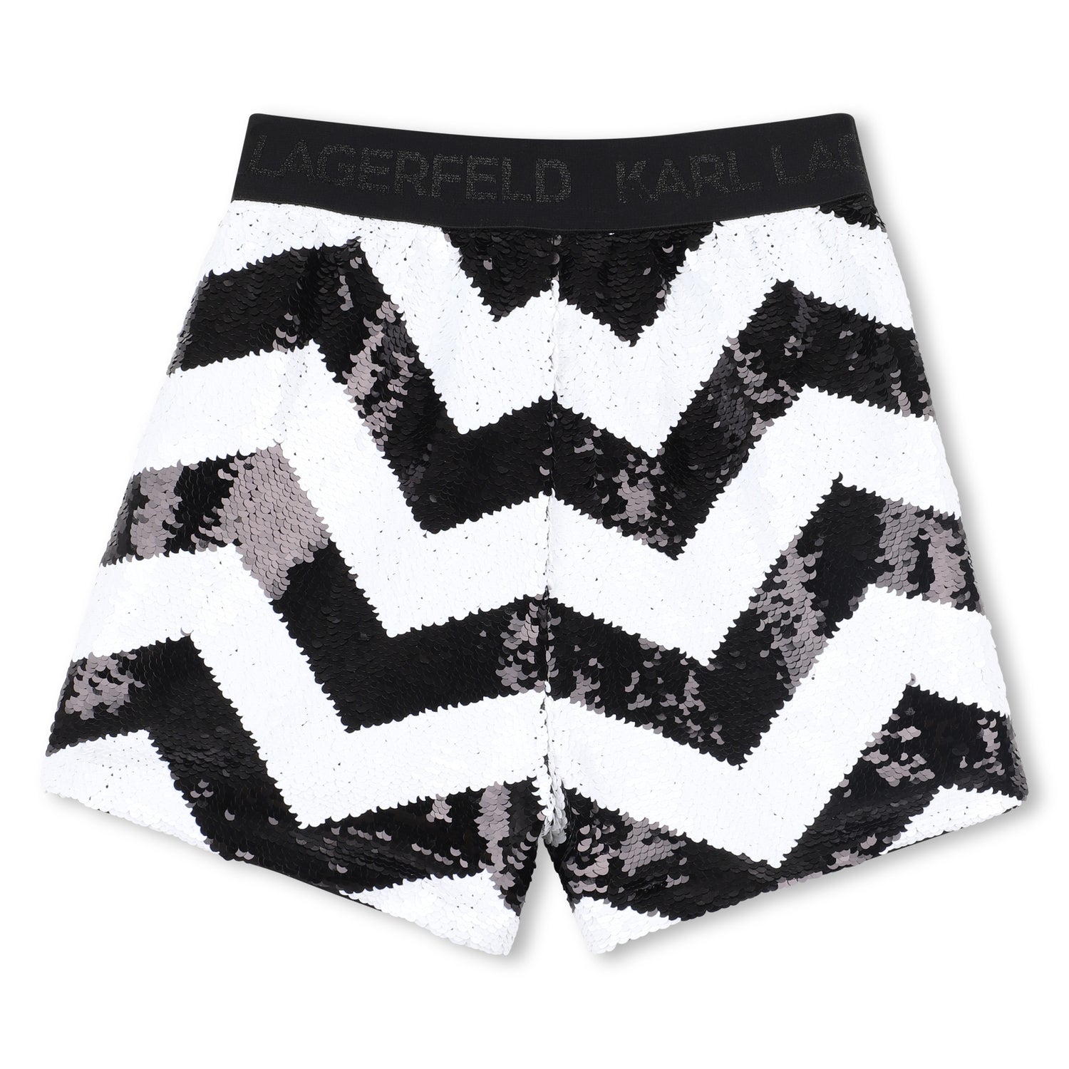 Kids black and white sequin ceremony shorts with herringbone pattern