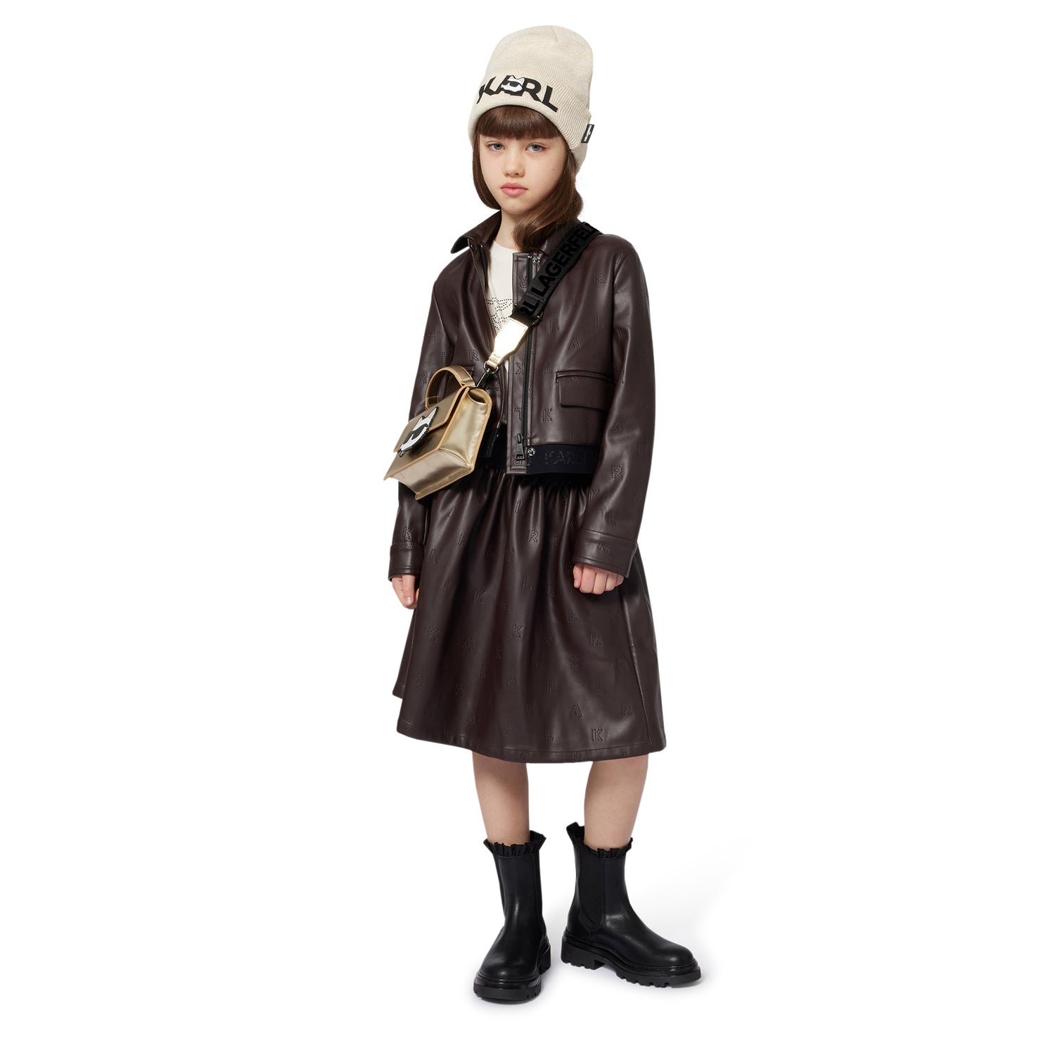 Girls Embossed Logo Skirt with Branded Elastic Waist