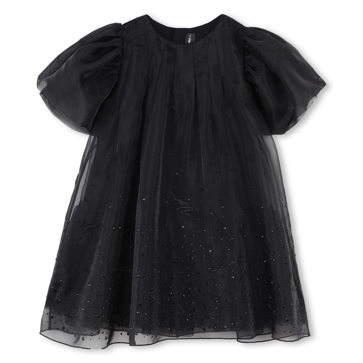 Embellished Puff Sleeve Dress, Black