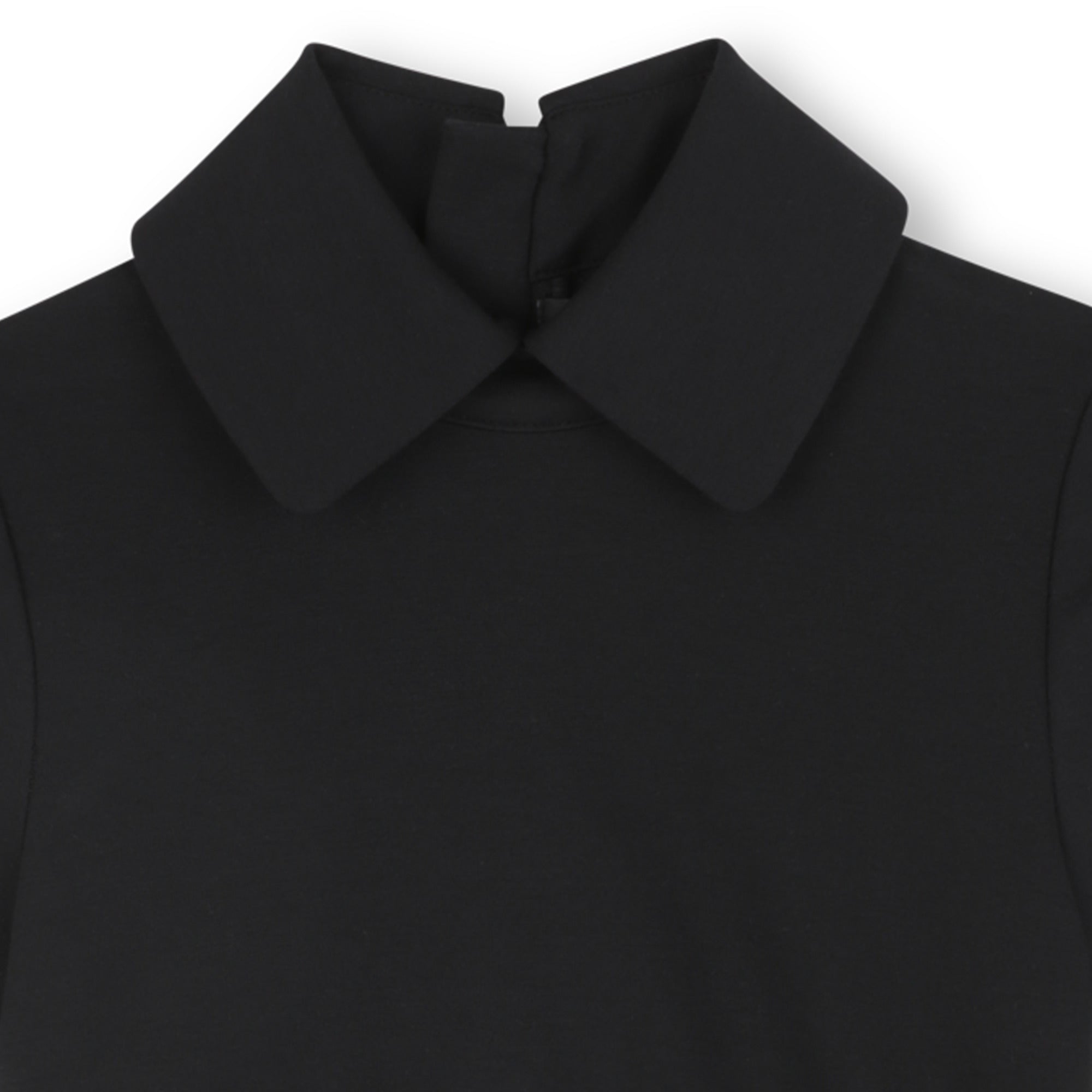 Pleated Skirt Dress with Contrast Collar, Black and Grey