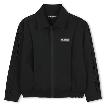 Zip-Up Jacket with Logo Tape Detail, Black