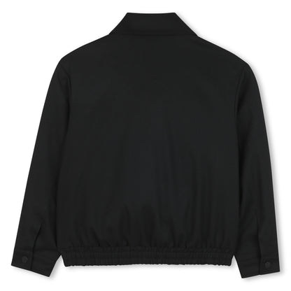 Zip-Up Jacket with Logo Tape Detail, Black