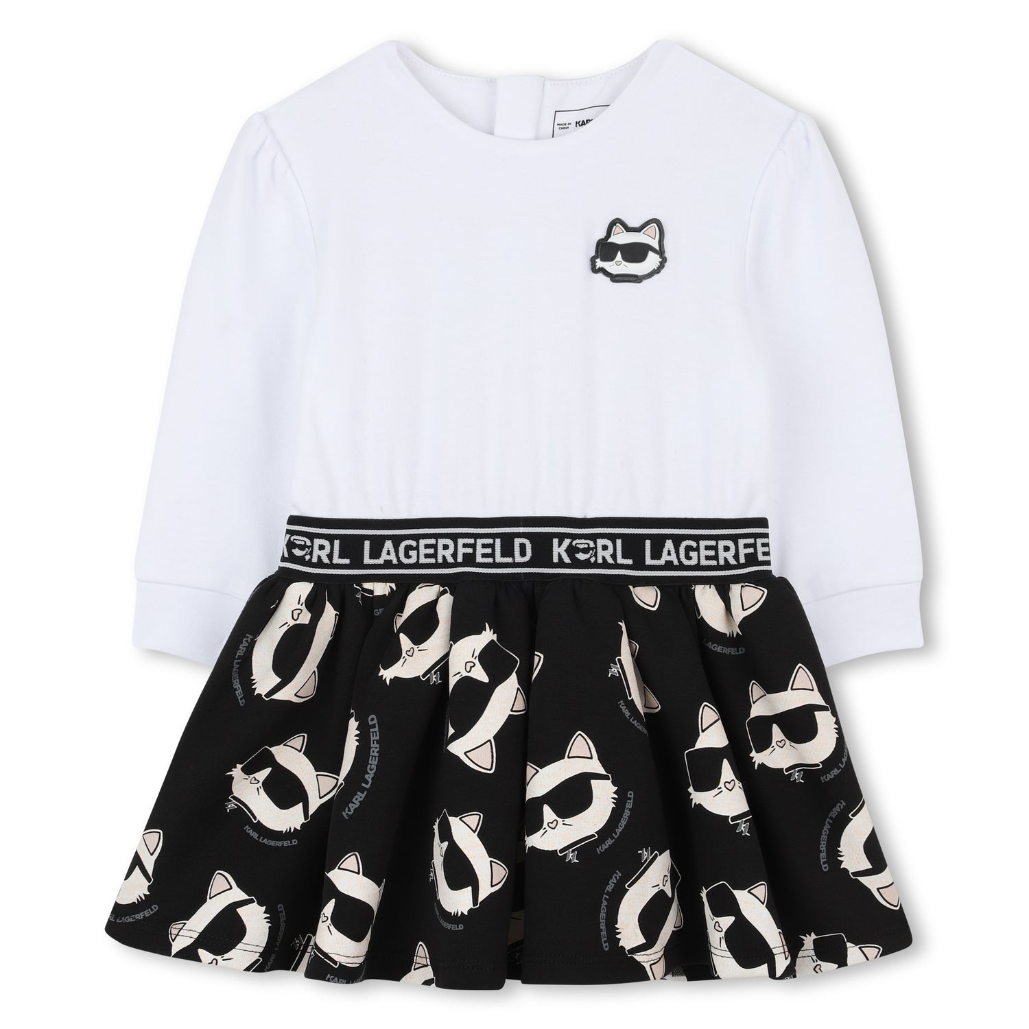 Girls Long Sleeve Dress with Choupette Print Skirt