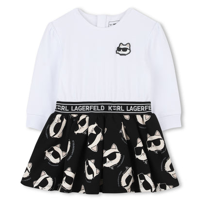 Girls Long Sleeve Dress with Choupette Print Skirt