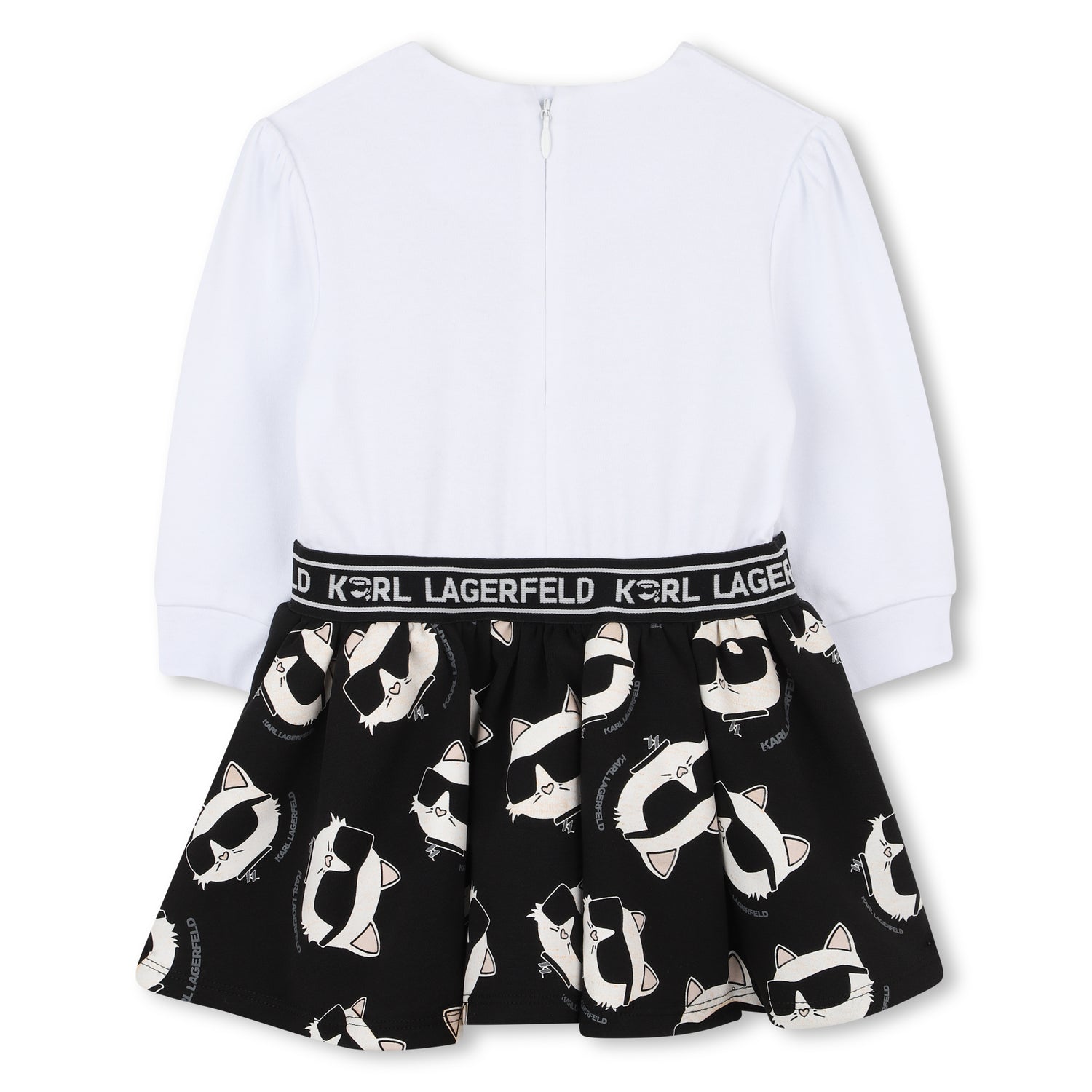 Girls Long Sleeve Dress with Choupette Print Skirt