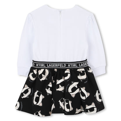 Girls Long Sleeve Dress with Choupette Print Skirt