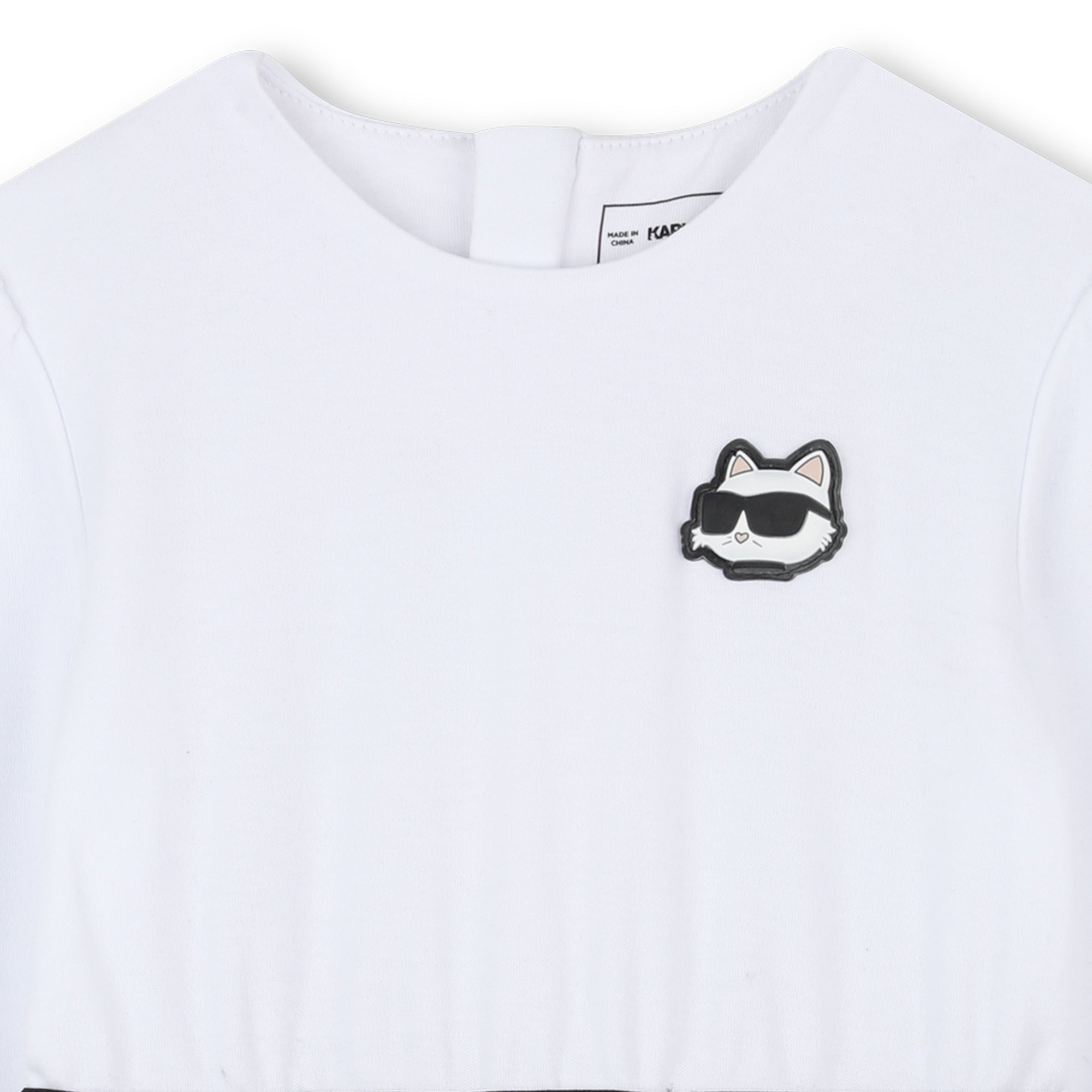 Girls Long Sleeve Dress with Choupette Print Skirt