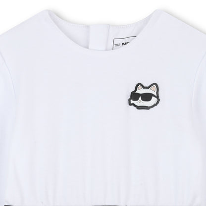 Girls Long Sleeve Dress with Choupette Print Skirt