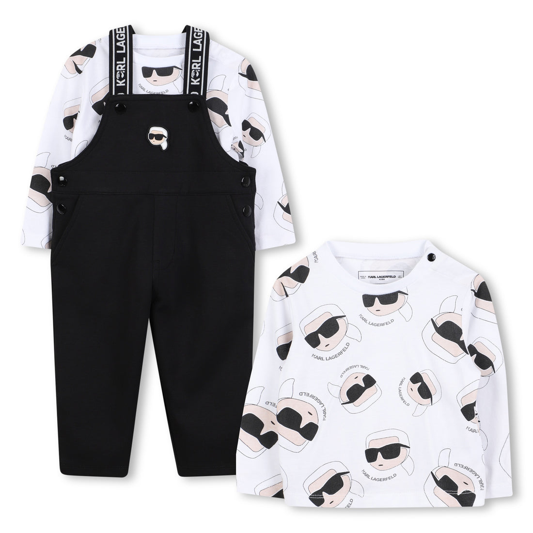 Baby Overall and Long Sleeve T-Shirt Set with Karl Lagerfeld Print