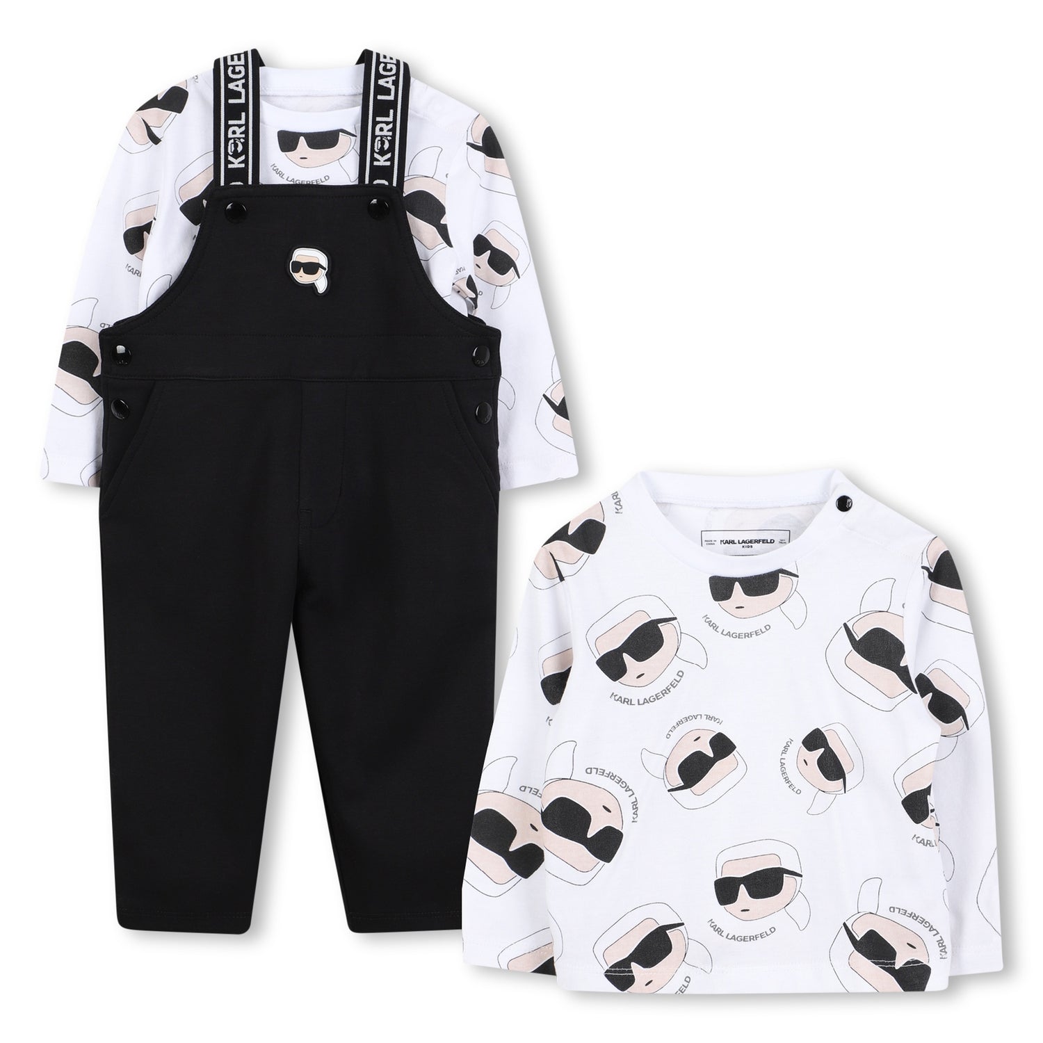 Baby Overall and Long Sleeve T-Shirt Set with Karl Lagerfeld Print