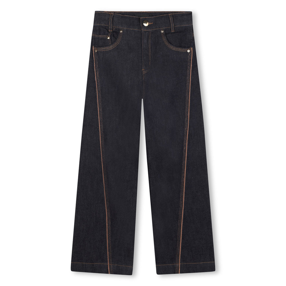 Girls Wide-Leg Denim Trousers with Embroidered Back Pocket
