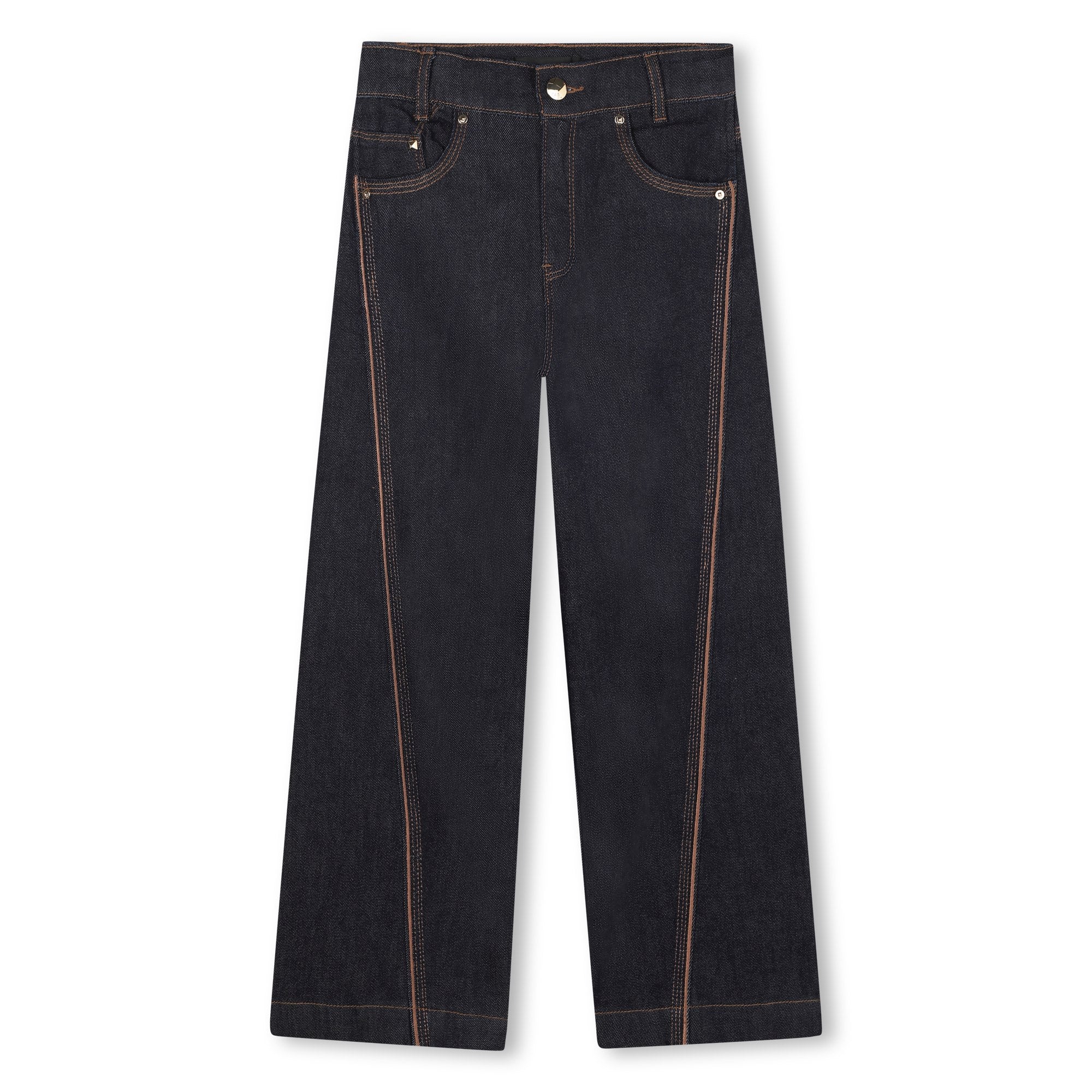 Girls Wide-Leg Denim Trousers with Embroidered Back Pocket
