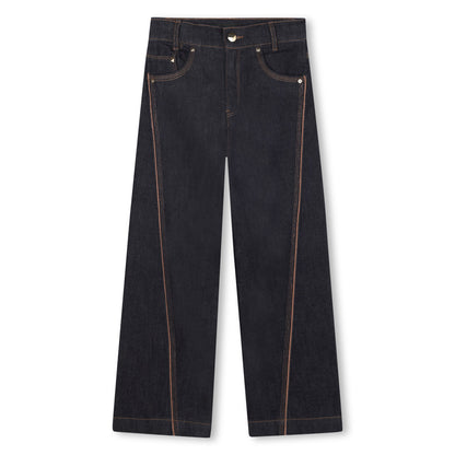 Girls Wide-Leg Denim Trousers with Embroidered Back Pocket