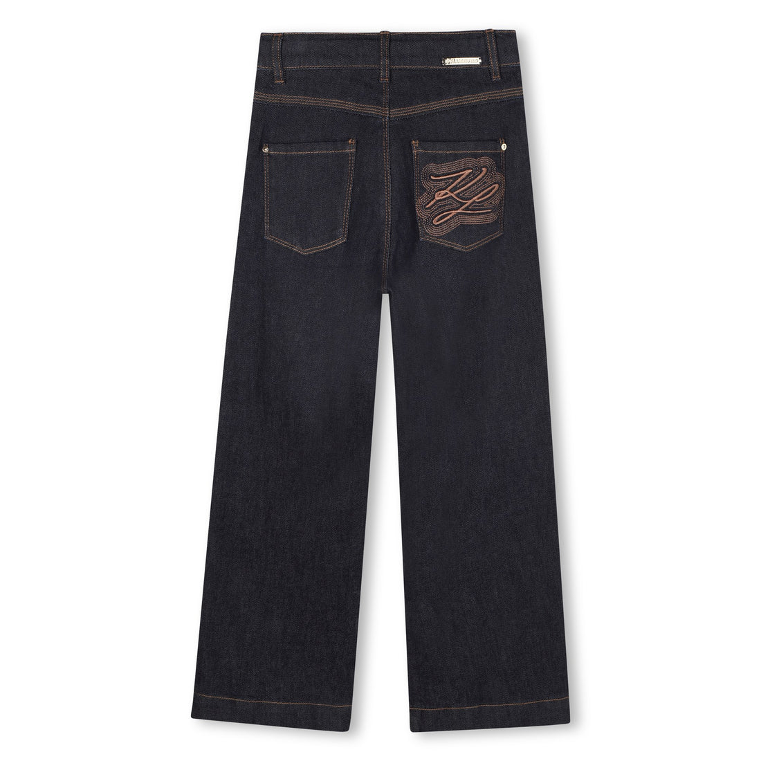 Girls Wide-Leg Denim Trousers with Embroidered Back Pocket