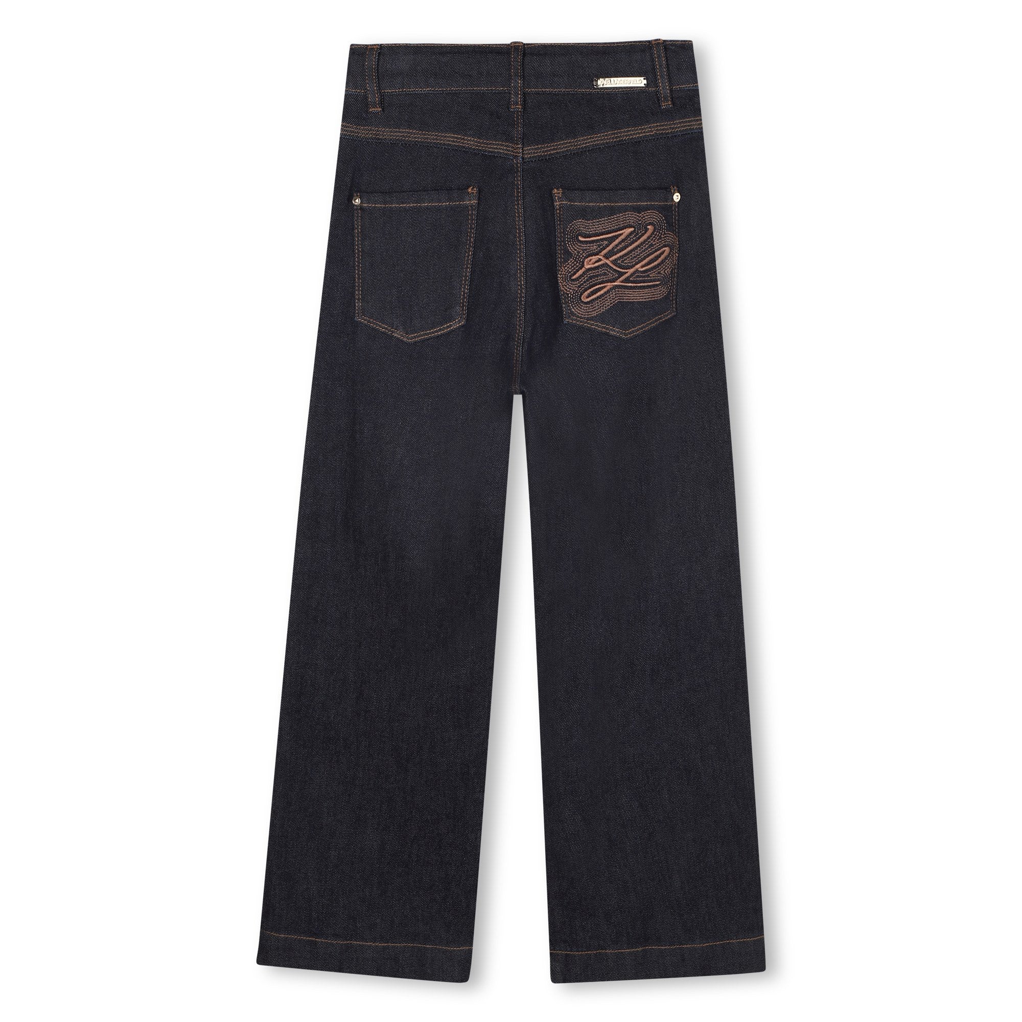 Girls Wide-Leg Denim Trousers with Embroidered Back Pocket