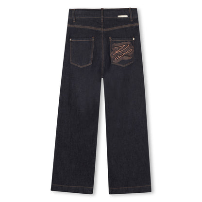 Girls Wide-Leg Denim Trousers with Embroidered Back Pocket